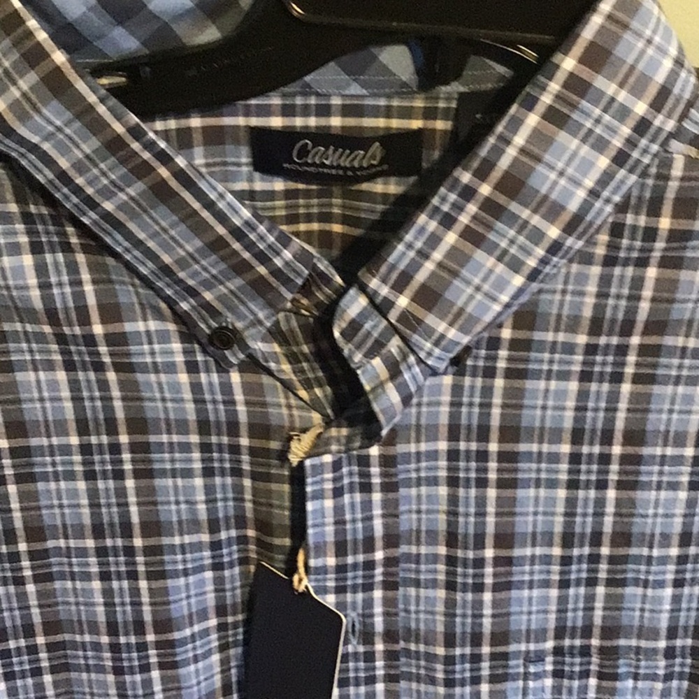 Blue Casual Button Down Shirt with Plaid Pattern